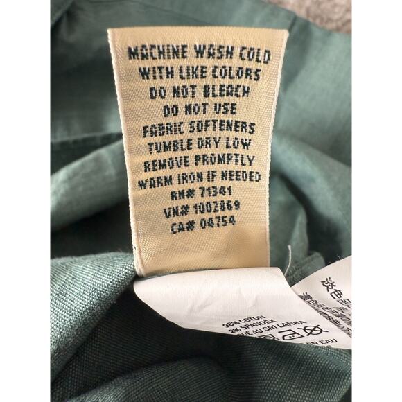 LL Bean Womens Size L Cotton Button Shirt Green Short Sleeve Casual Collared - Picture 8 of 10